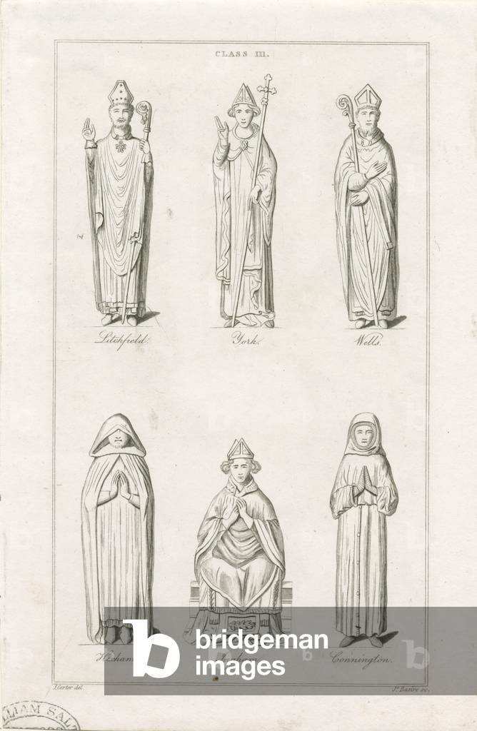 Lichfield Cathedral - Effigies of Bishops: copper-plate engraving, nd [?19th cent] (print)