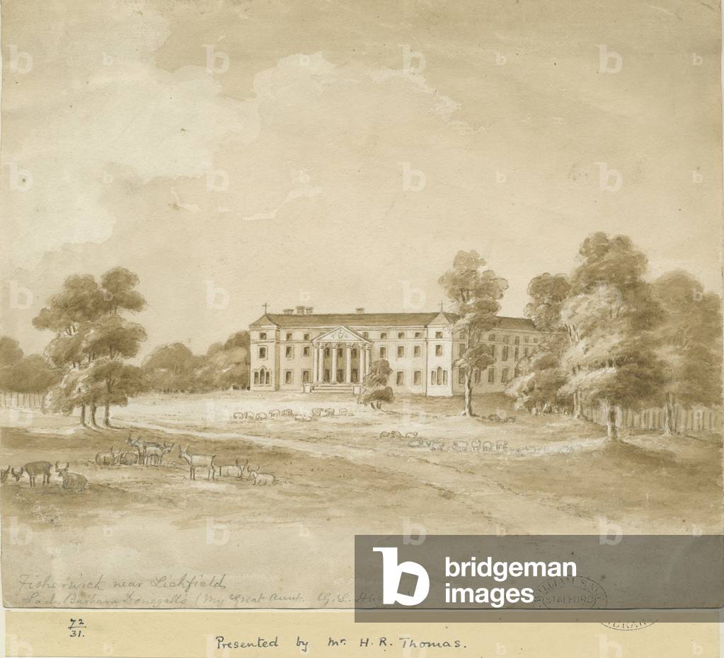 Fisherwick Hall: sepia wash drawing, nd [?19th cent] (drawing)