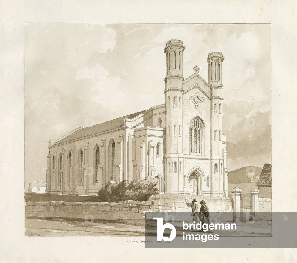 (Upper) Gornal Church: sepia wash drawing, 1841 (drawing)