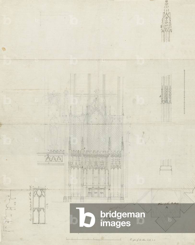 Interior of Lichfield Cathedral - Reredos to Altar: pen drawing, nd [c 1780] (drawing)