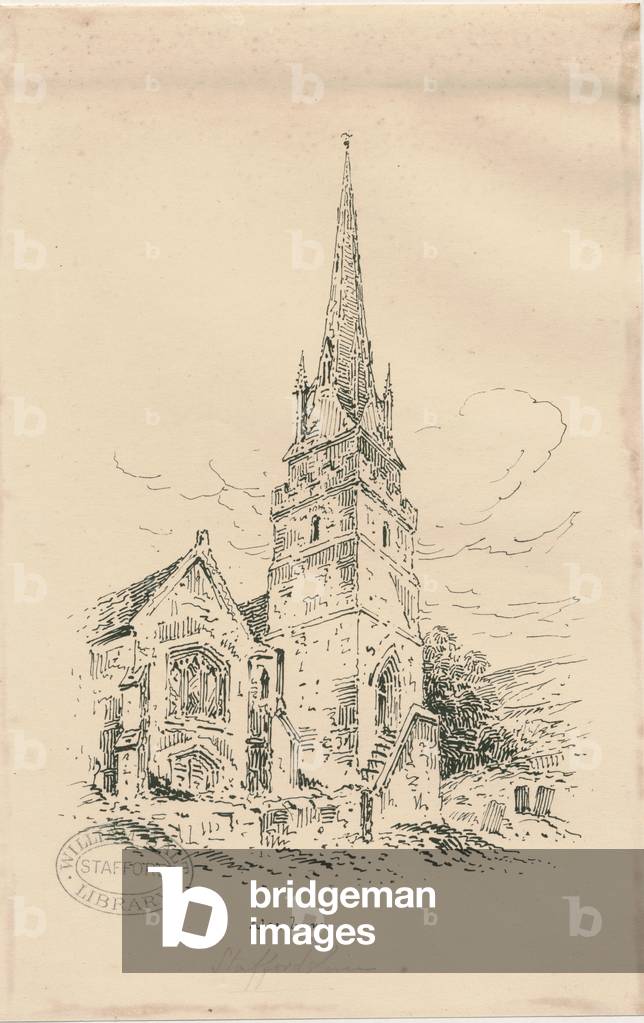 Wombourne Church: zincograph, nd [mid 19th cent] (drawing)