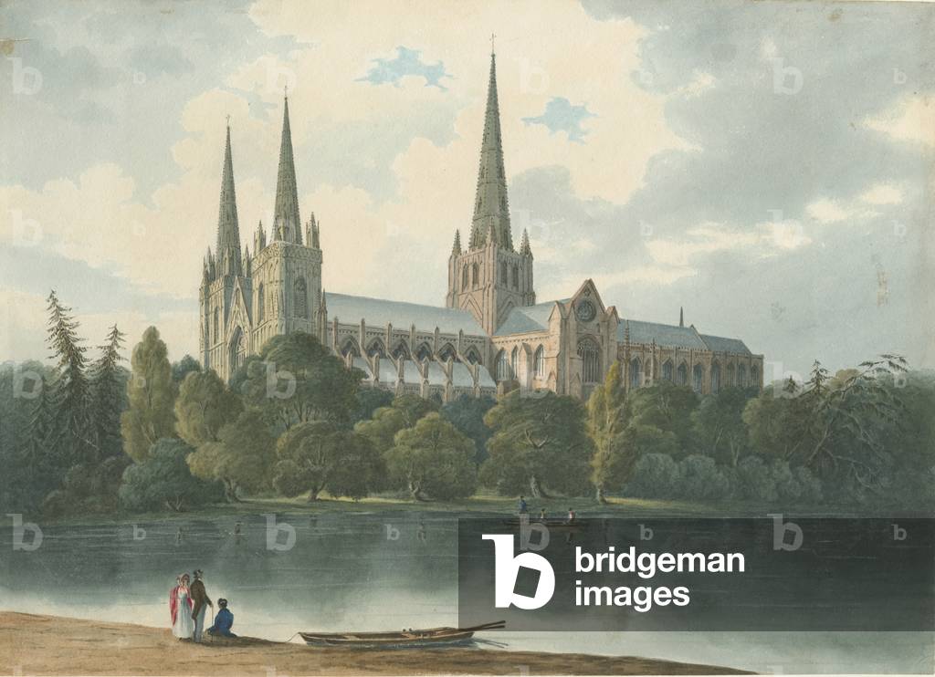 Lichfield Cathedral - South West View: water colour painting, Jul 1824 (painting)