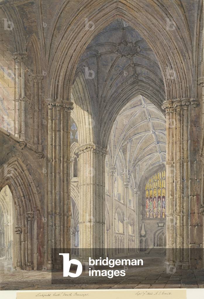 Interior of Lichfield Cathedral - North Transept: water colour painting, 7 Sep 1842 (painting)