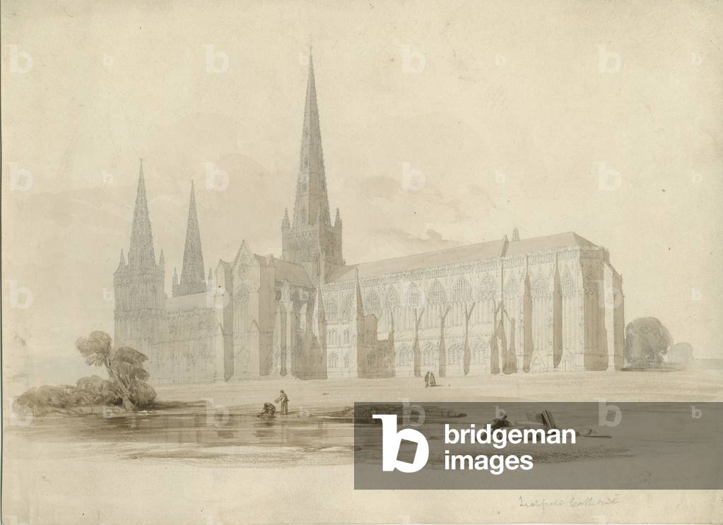 Lichfield Cathedral - South East View: drawing and wash, nd [?19th cent] (drawing)