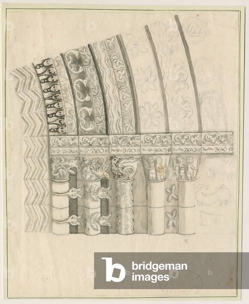 Tutbury Priory Church - West Doorway: pen and sepia drawing, nd [1762-1802] (print)
