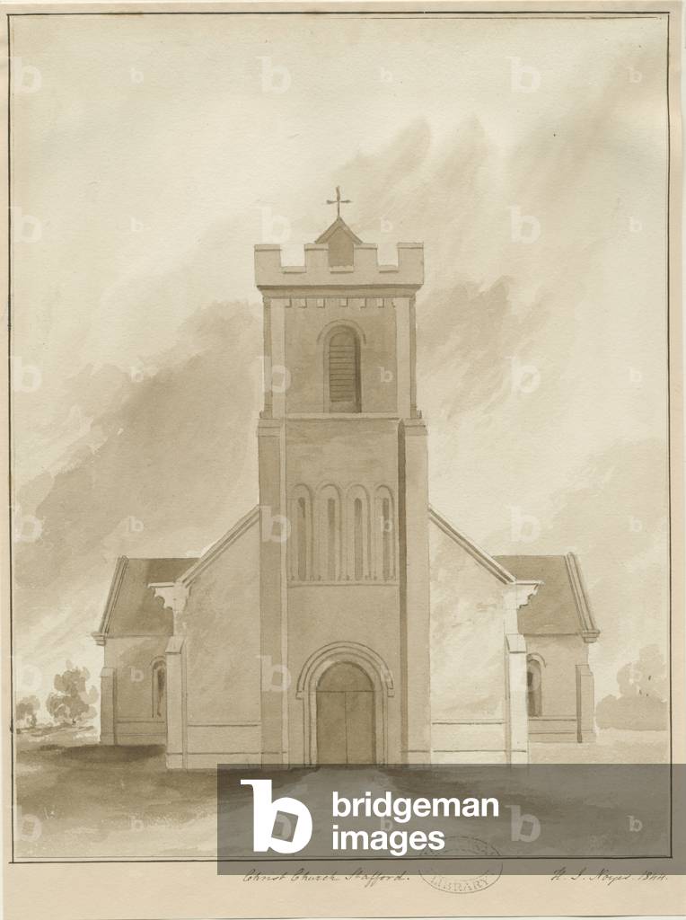Stafford - Christ Church: sepia wash drawing, 1844 (drawing)