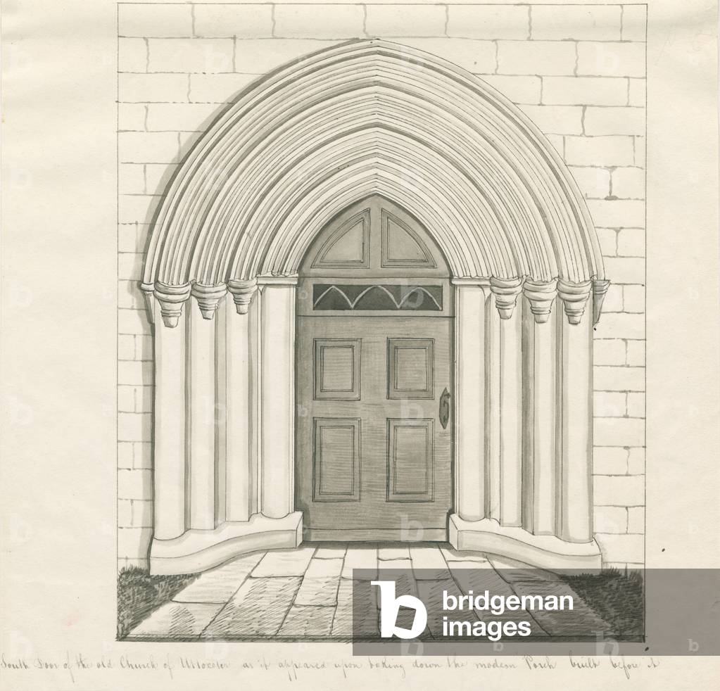 Uttoxeter Church - South Door: pen and wash drawing, nd [?mid 19th cent] (drawing)