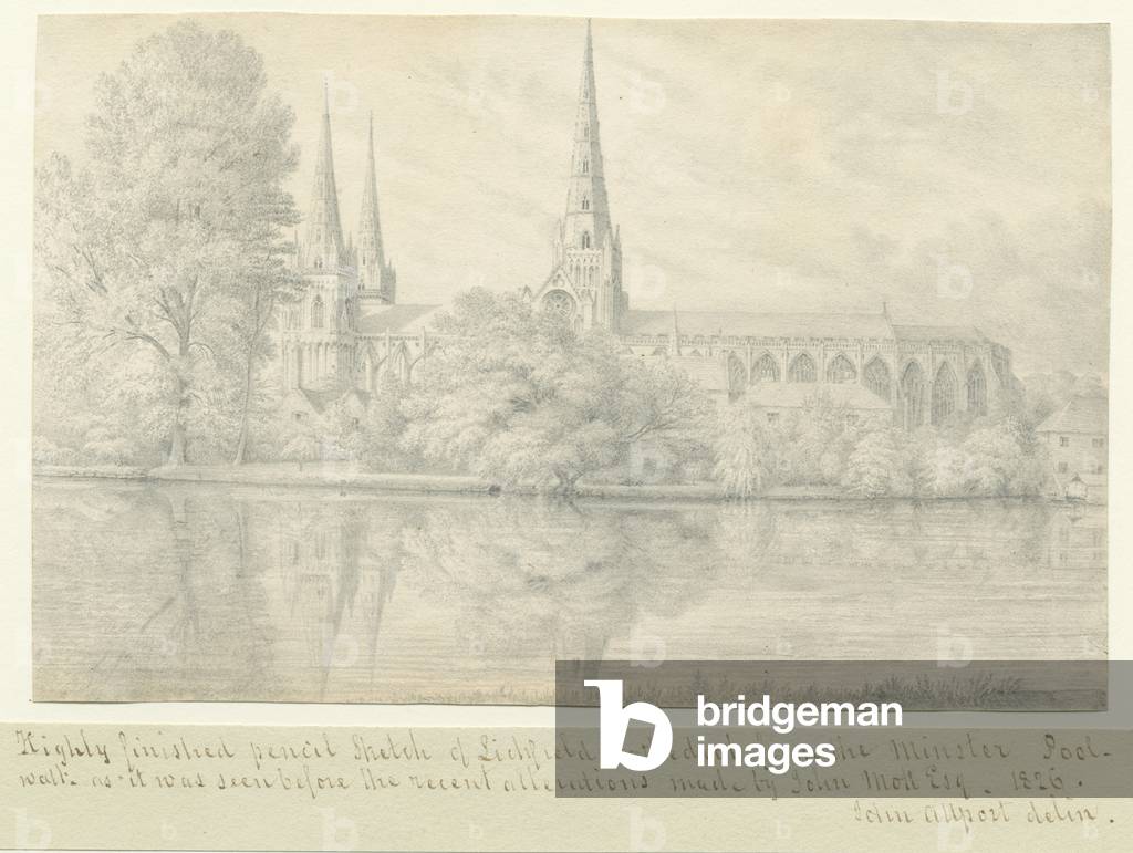Lichfield Cathedral - South West View: pencil drawing, 1826 (drawing)
