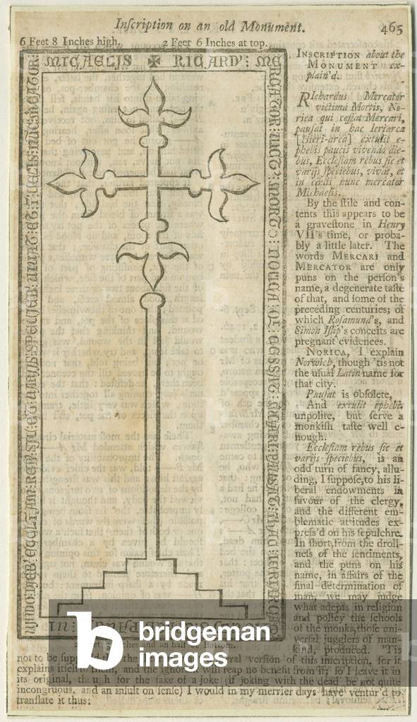 Lichfield - Monumental slab of Richard Mercator: woodcut engraving, nd [?18th cent] (print)