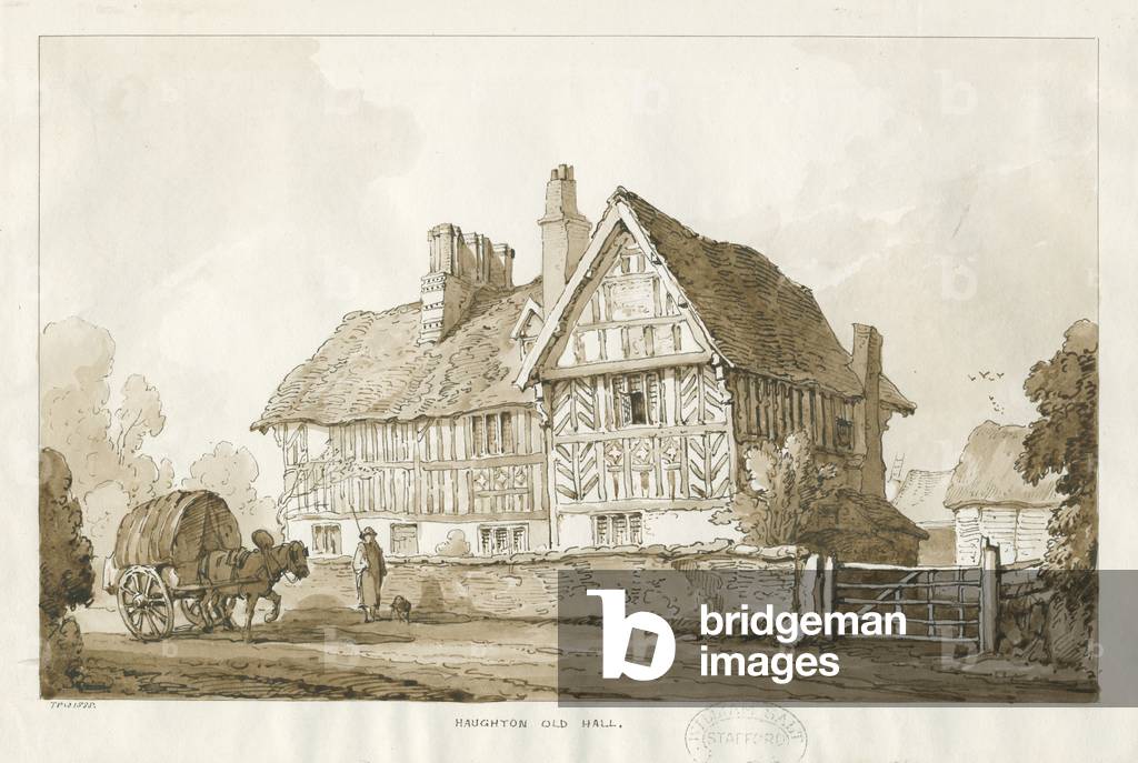 Haughton - Old Hall: sepia drawing, 1838 (drawing)