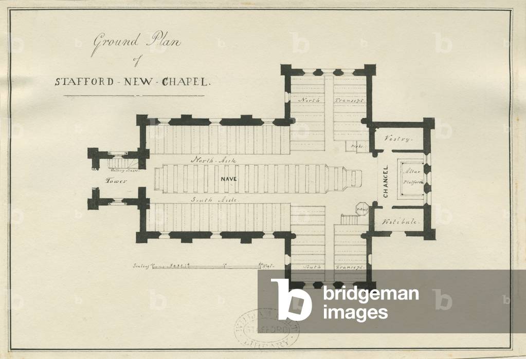 Stafford - Ground plan of Christ Church: pen and ink drawing, nd [c 1838] (drawing)