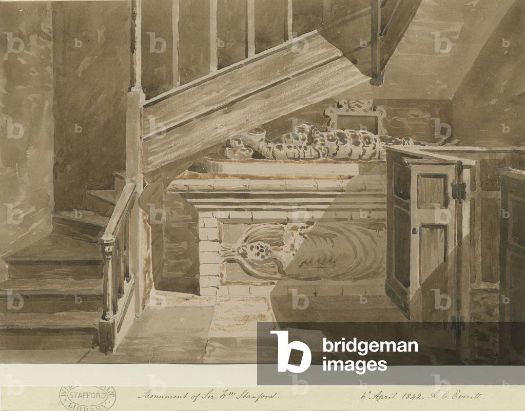 Handsworth - Monument of Sir William Stanford: sepia drawing, 6 Apr 1842 (drawing)