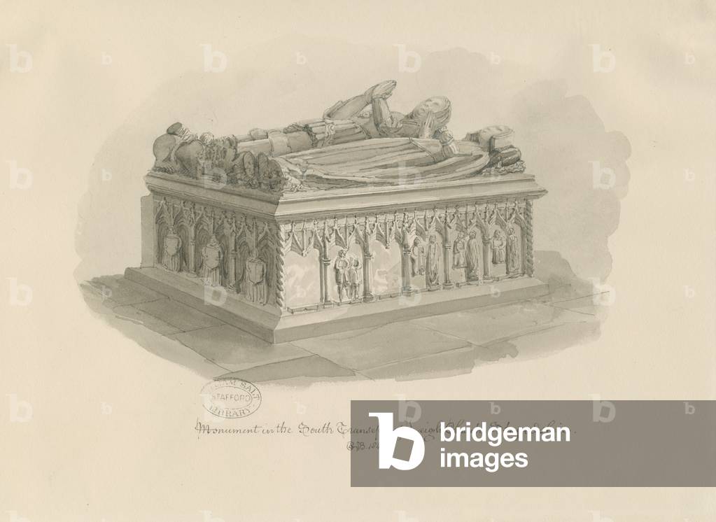 Leigh Church - Monument of Sir John Aston: sepia drawing, 1841 (drawing)