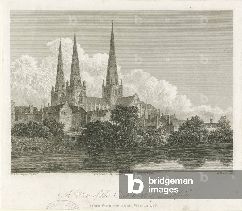 Lichfield Cathedral - South West View: engraving, 1796 (print)