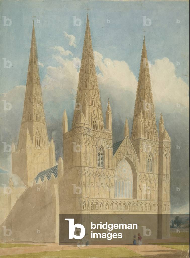 Lichfield Cathedral - West Front: water colour painting, nd [c 1840] (painting)