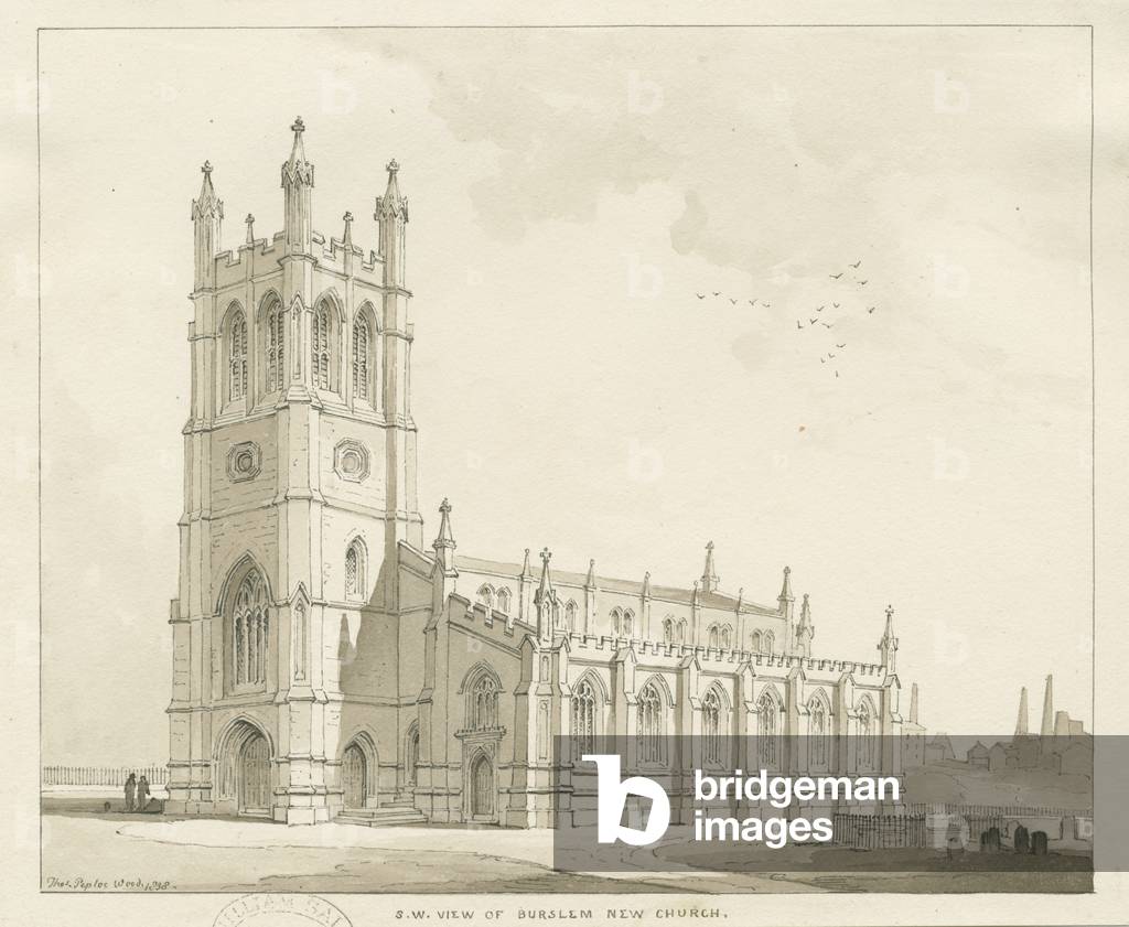 Burslem - St. Paul's Church: pen and wash drawing, 1838 (drawing)
