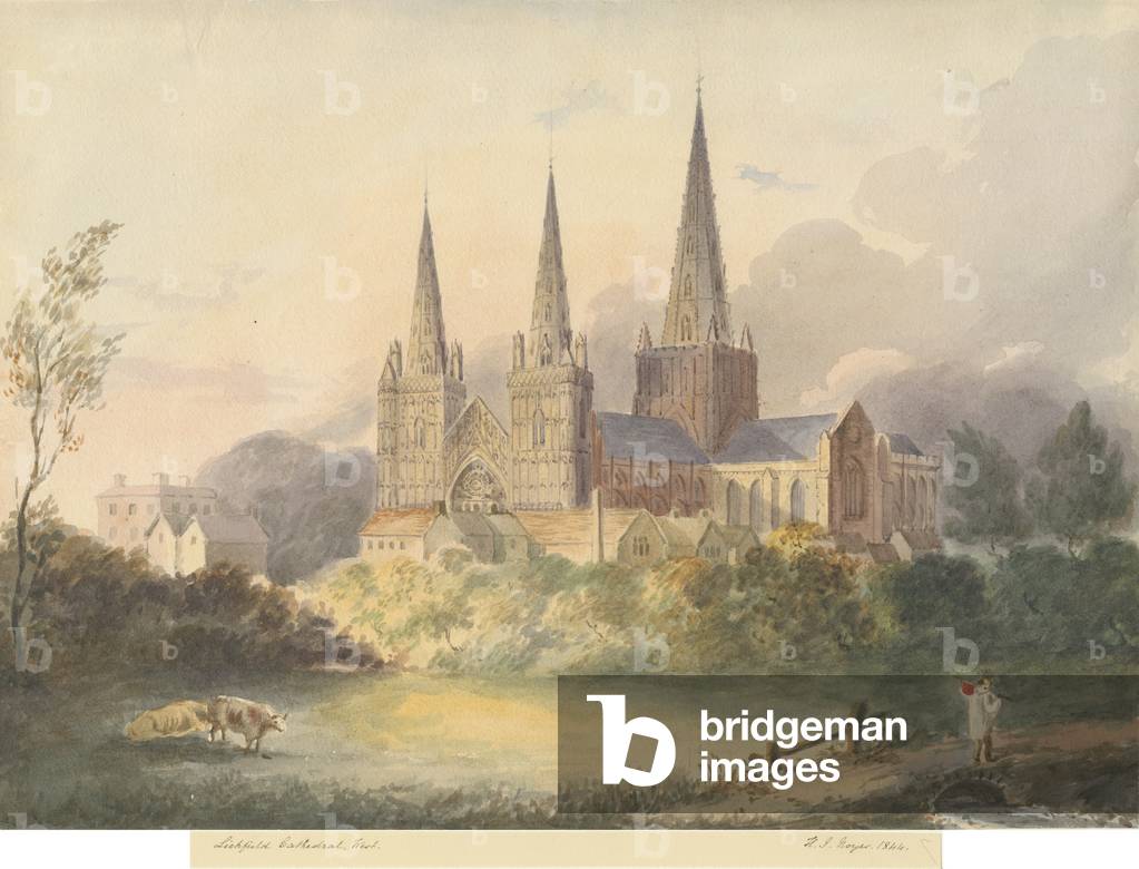 Lichfield Cathedral - West View: water colour painting, 1844 (painting)