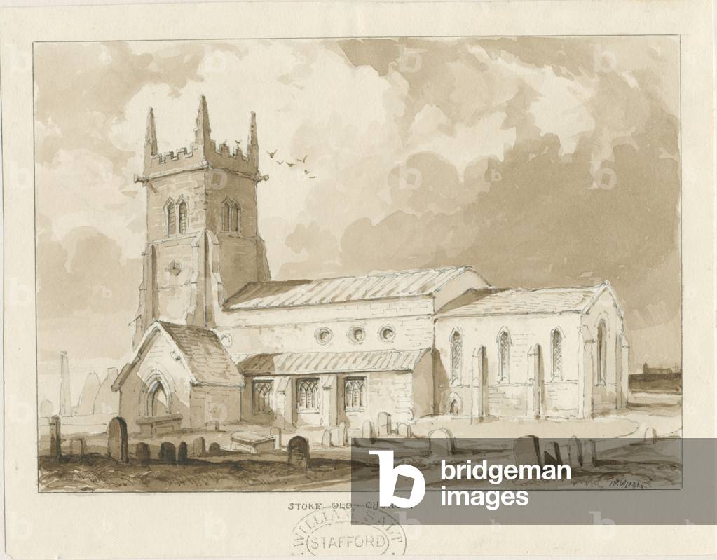 Stoke-upon-Trent Church [Old]: sepia drawing, 1841 (drawing)