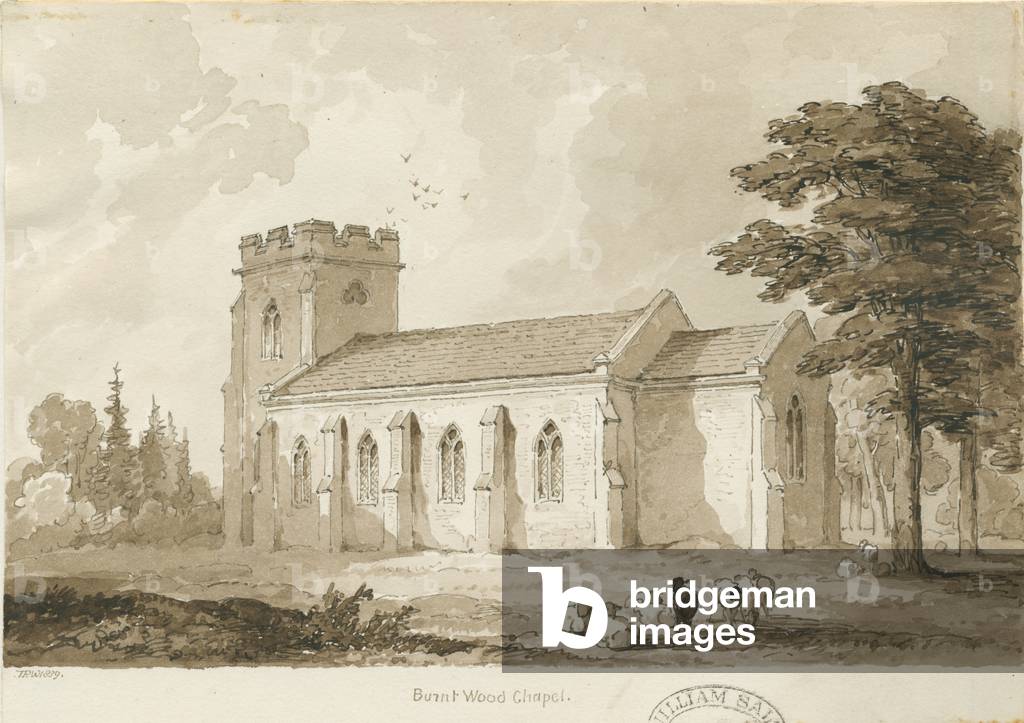 Burntwood - Christ Church: sepia drawing, 1839 (drawing)
