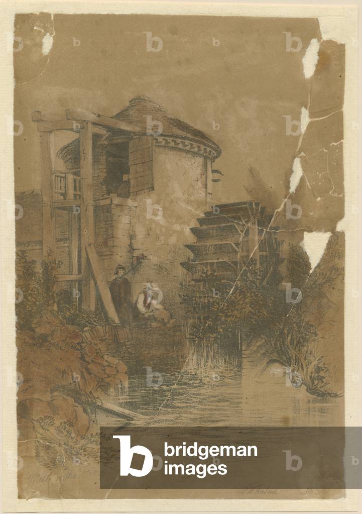 Stoke-upon-Trent - Boothen Mill: tinted lithograph, 1839 (print)