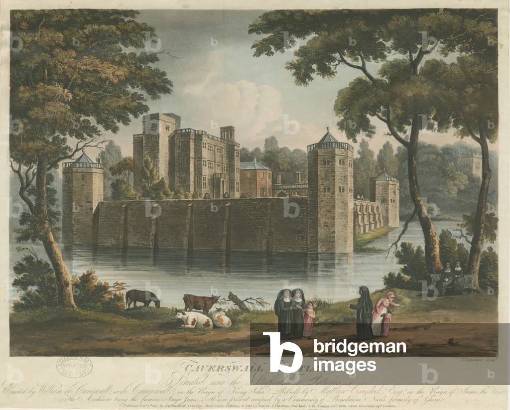 Caverswall Castle: coloured aquatint engraving, 1 Feb 1817 (print)