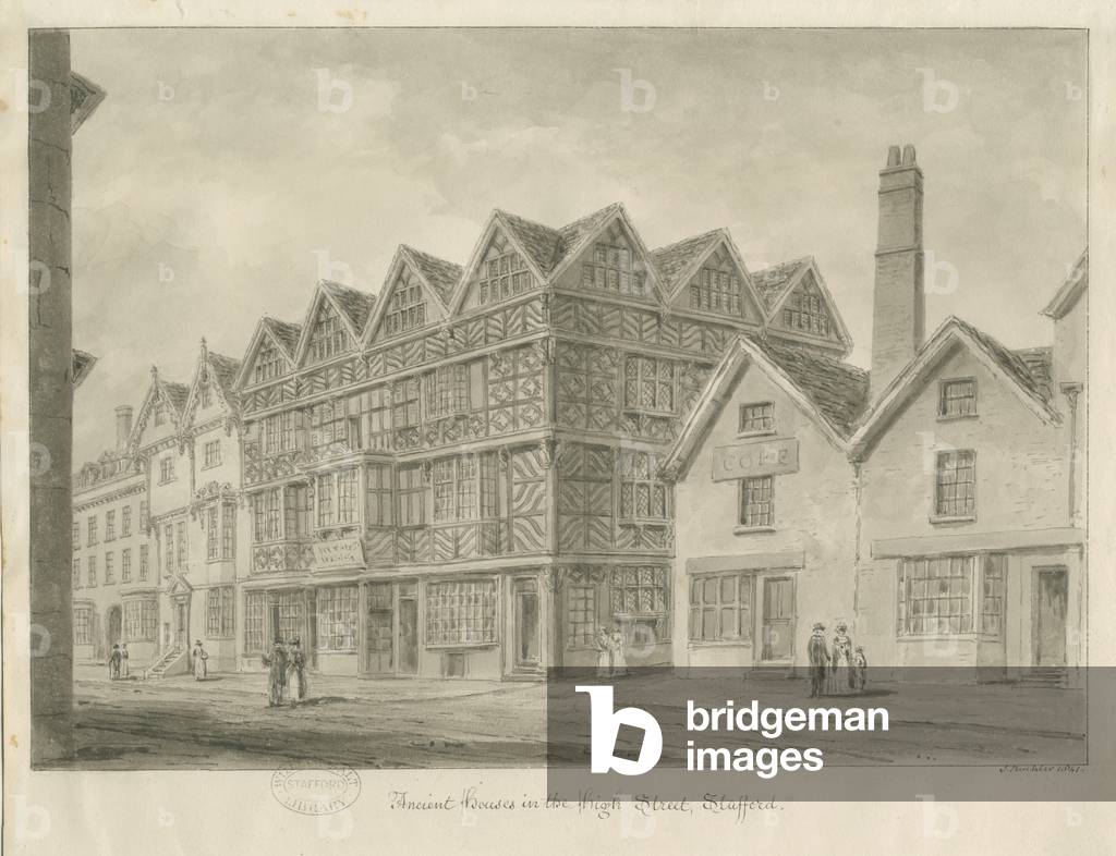 Stafford - Ancient 'High House': sepia drawing, 1841 (drawing)