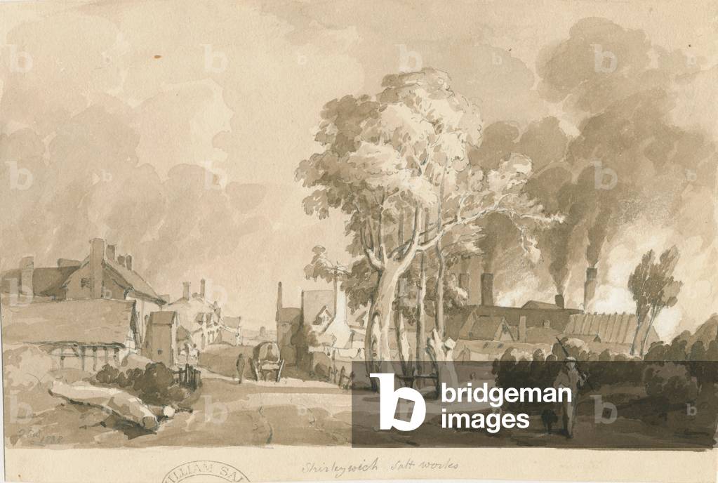 Weston-on-Trent - Shirleywich Saltworks: sepia wash drawing, 1838 (drawing)