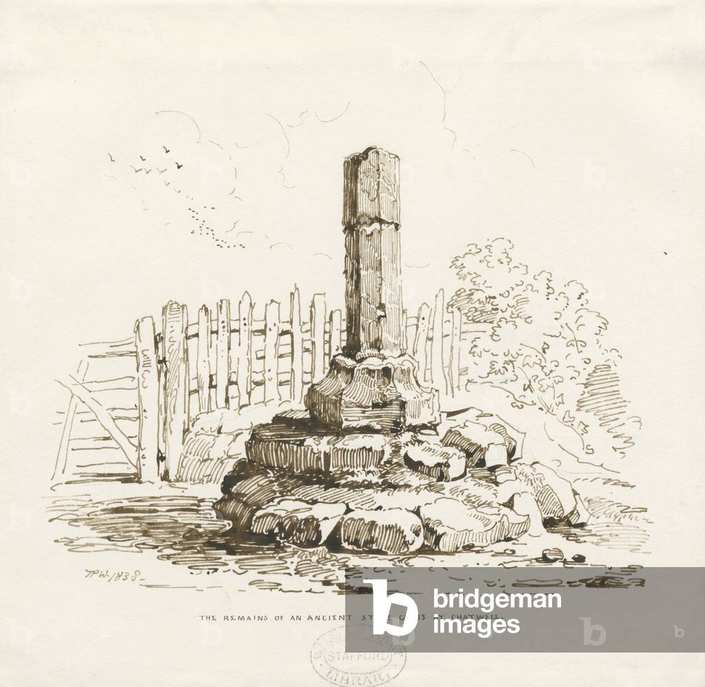 Moreton - Stone Cross remains at Chatwell: pen drawing, 1838 (drawing)