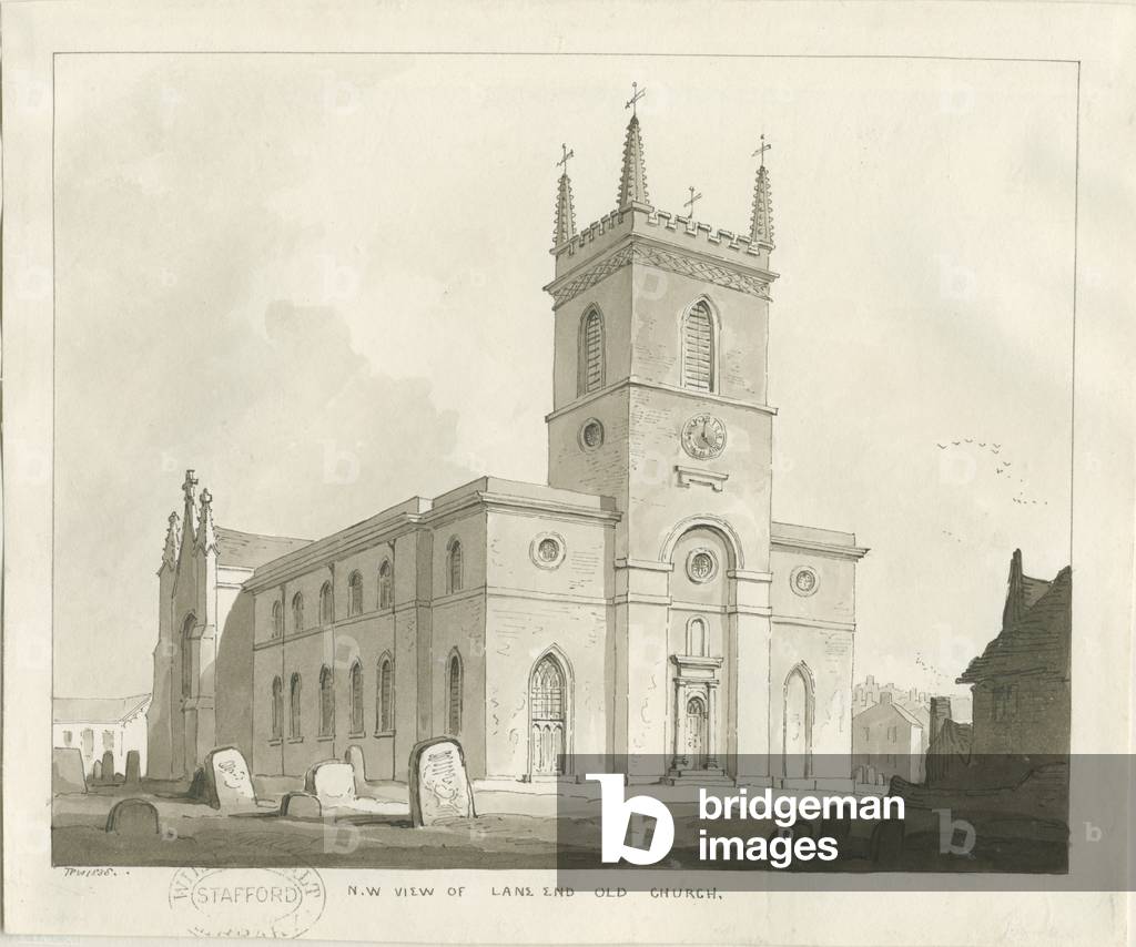 Lane End Church (Longton): sepia drawing, 1838 (drawing)