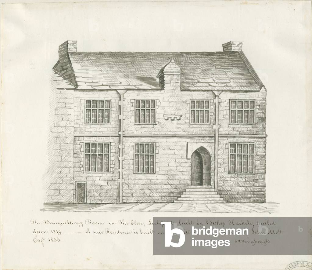 Lichfield - Banquetting Room in The Close: sepia wash drawing, nd [early 19th cent] (drawing)