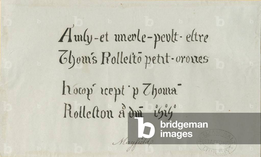 Mayfield Church - Inscription to Thomas Rolleston: pen drawing, nd [?18th cent] (drawing)