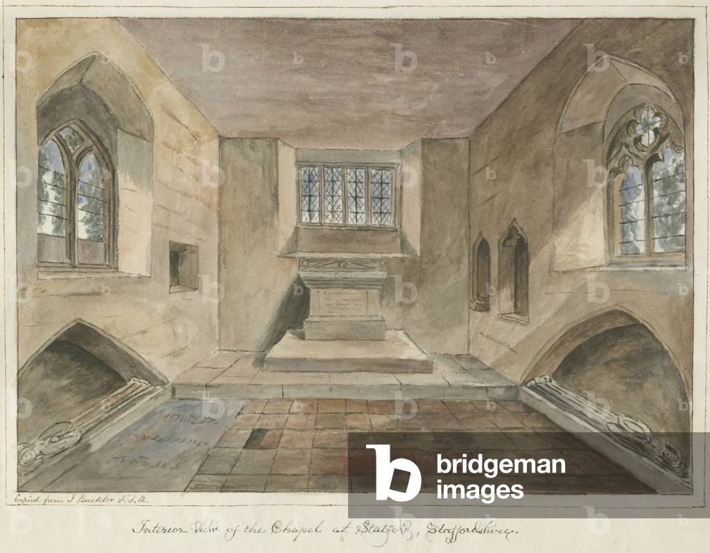 Interior of Statfold Chapel: water colour painting, nd [?mid 19th cent] (painting)
