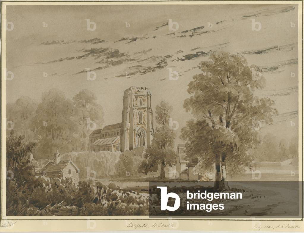 Lichfield - St. Chad's Church: red sepia drawing, Jul 1842 (drawing)