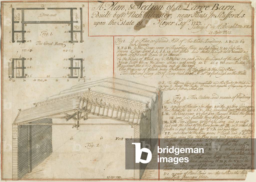 Hints - Barn on the Floyer Estate: pen drawing, 25 Apr 1733 (drawing)