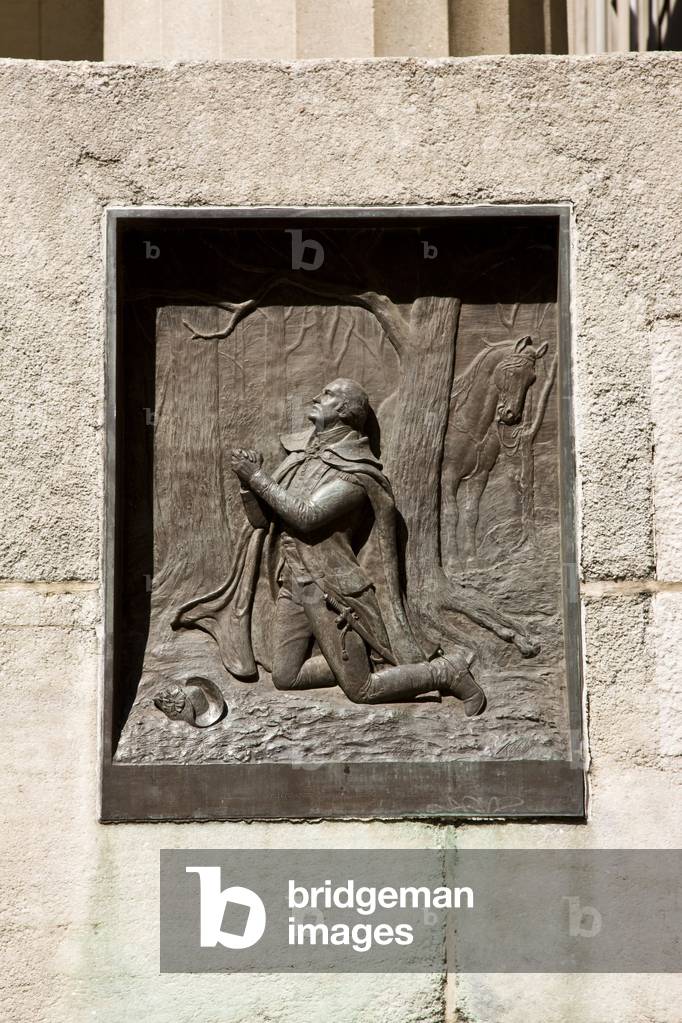 Plaque entitled Washington at Valley Forge outside the Federal Hall National Memorial (photo)
