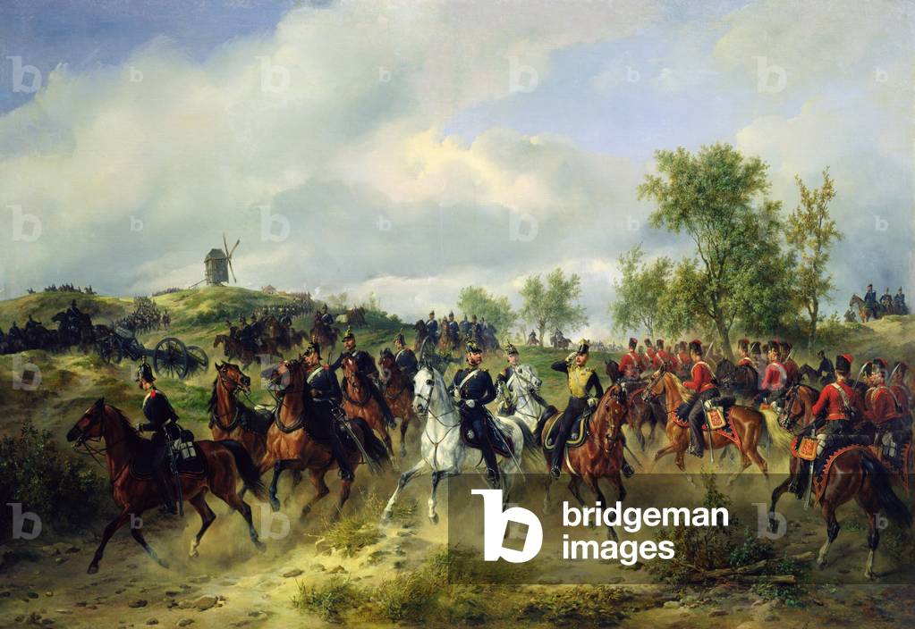 Prussian cavalry on expedition, c.19th (oil on canvas)