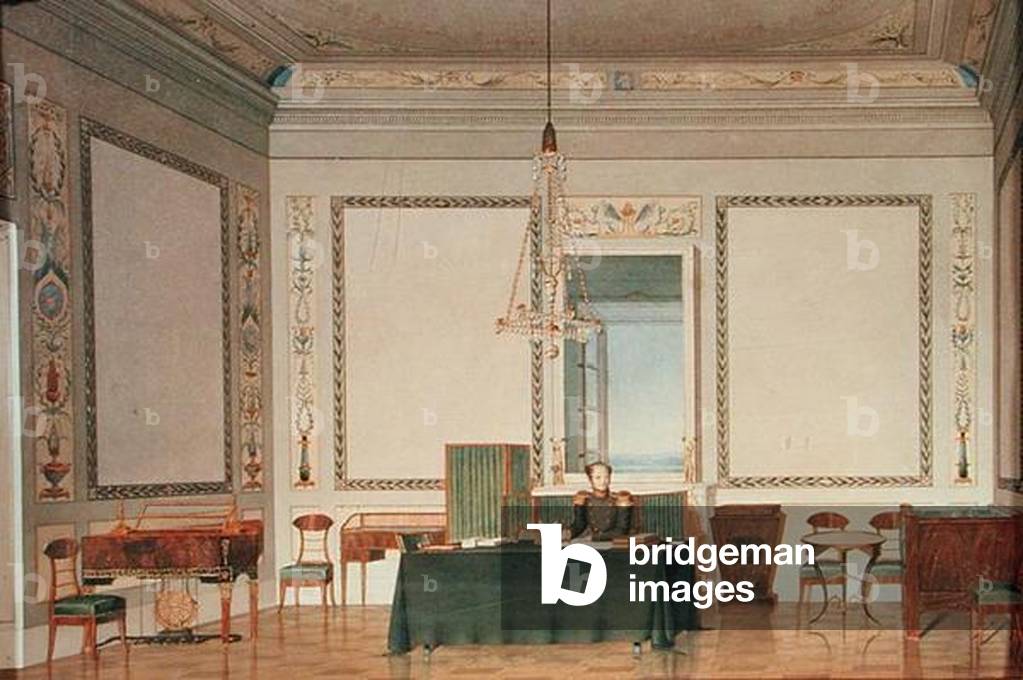 Emperor Alexander I (1777-1825) in the Palace Office, 1820 (w/c on paper)
