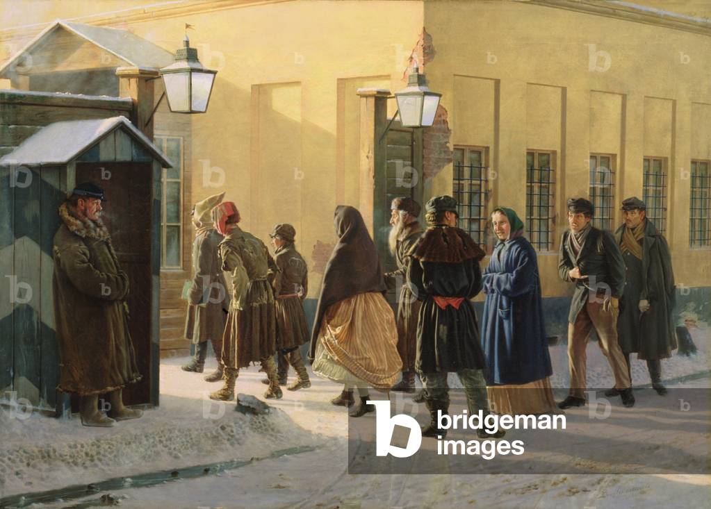 A street scene, outside a prison, 1868 (oil on canvas)