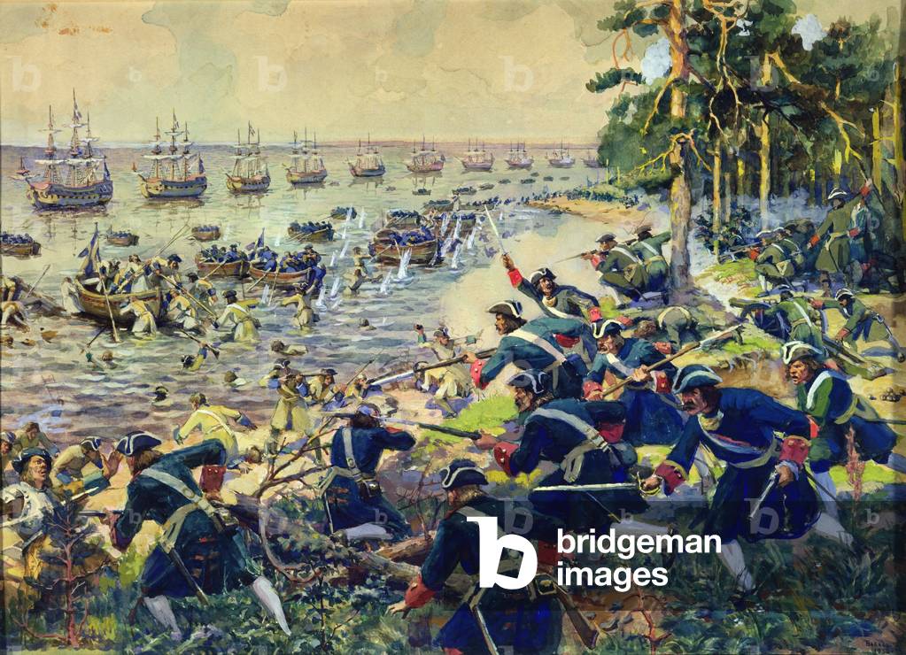 The Destruction of the Swedish Army on the Kotlin Island on the 14th July 1705, 1952 (w/c on paper)