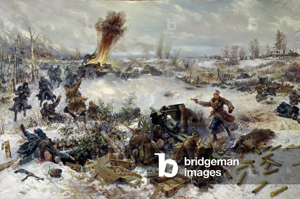 Artillery in the Battle of Moscow near Volokolamsk, December 1941, 1946 (oil on canvas)
