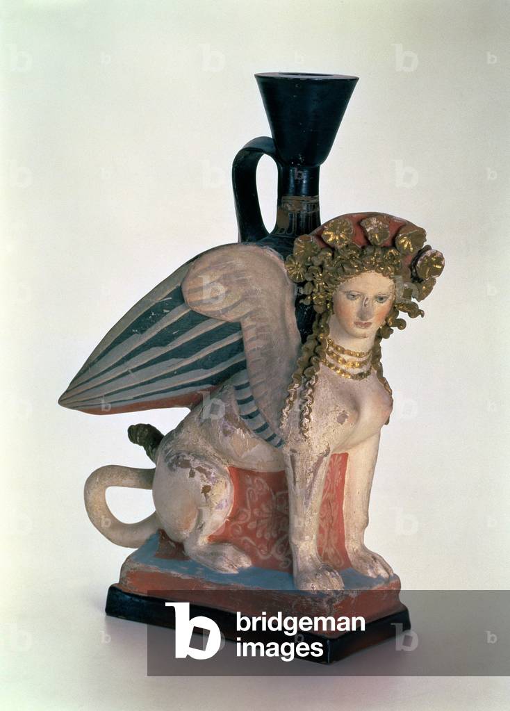Lekythos in the form of a Sphinx, Bosporan Kingdom, late 5th century BC (painted clay)