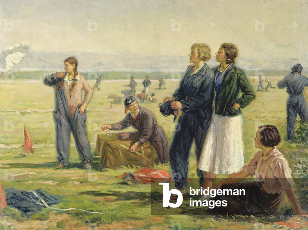 A Parachutist before the Misson, 1936 (oil on canvas)