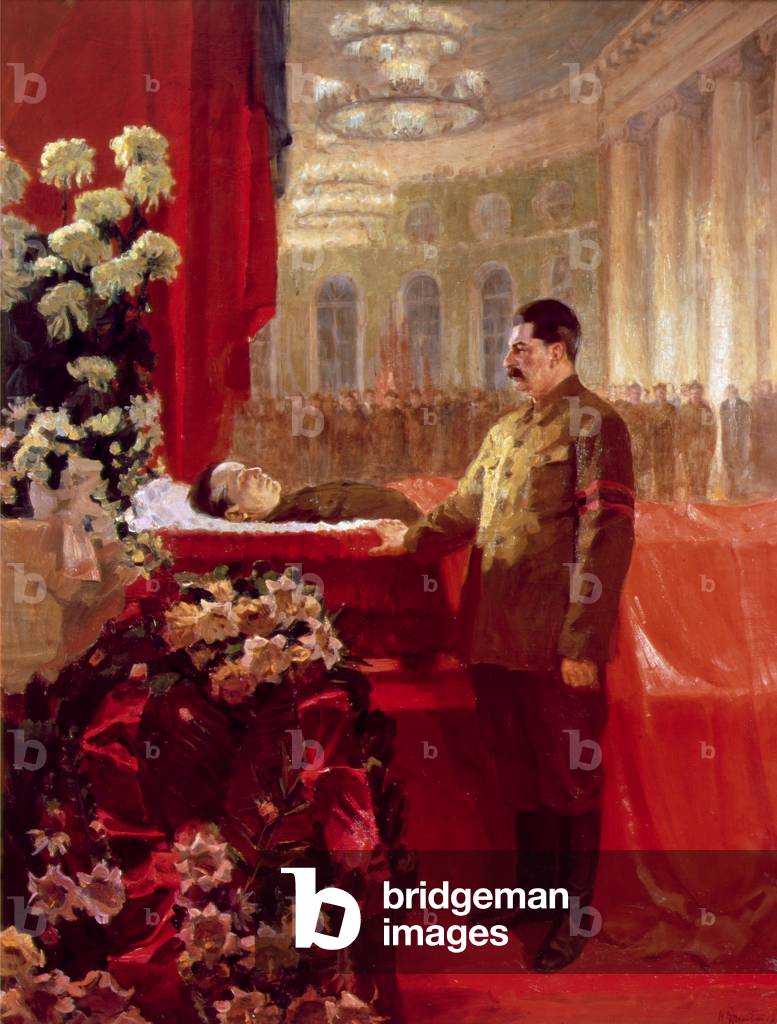 Joseph Stalin (1879-1953) before Sergey Kirov's (1887-1934) Coffin, 1937 (oil on canvas)