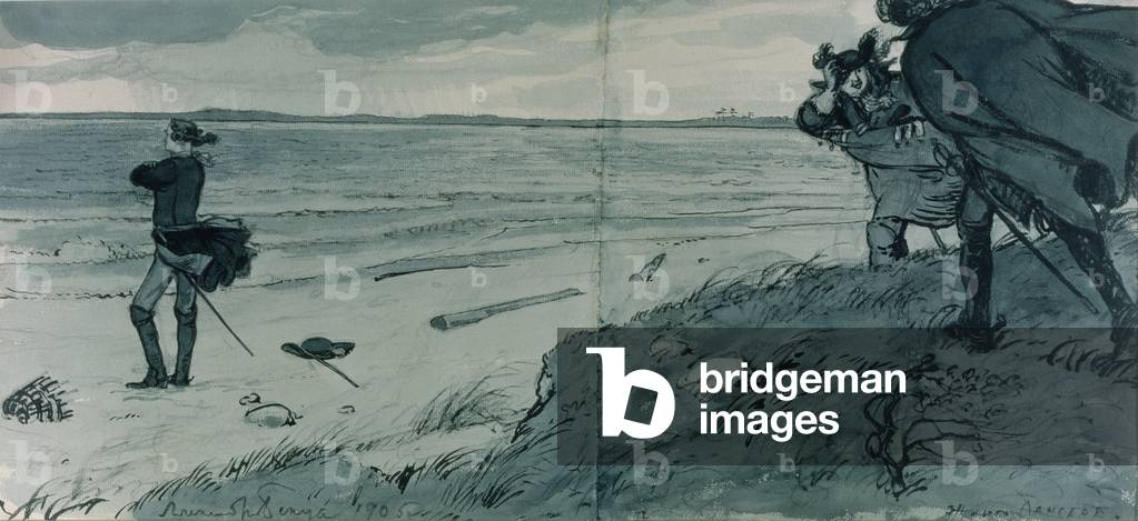 Peter I on the banks of the River Neva, from the poem 'The Bronze Horseman' by Alexander Pushkin (1799-1837), 1913 (ink on paper)