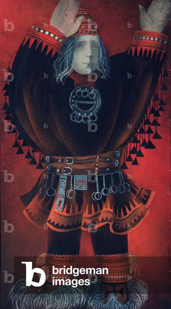 Costume Design for the film 'The Legend of the White Deer', 2003 (gouache & pastel on plywood)