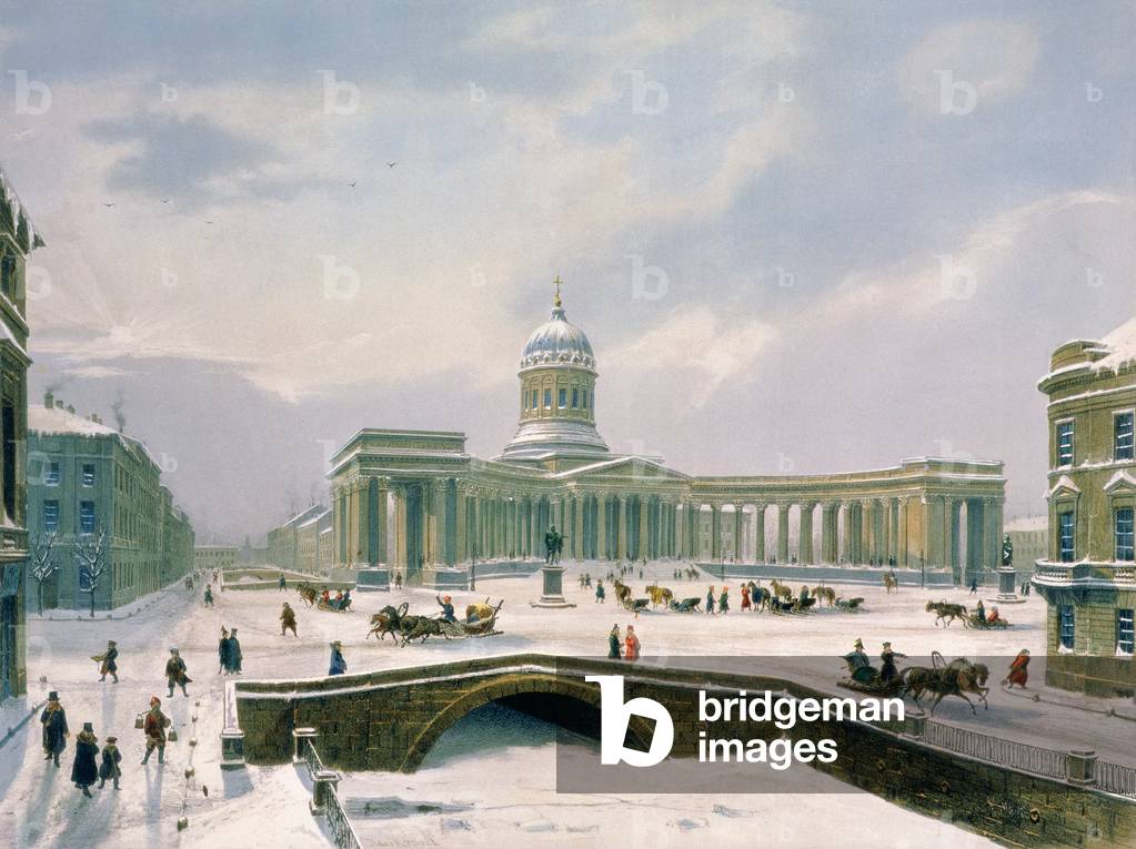Kazan Cathedral, St. Petersburg, printed by Lemercier, Paris, 1840s (colour litho)