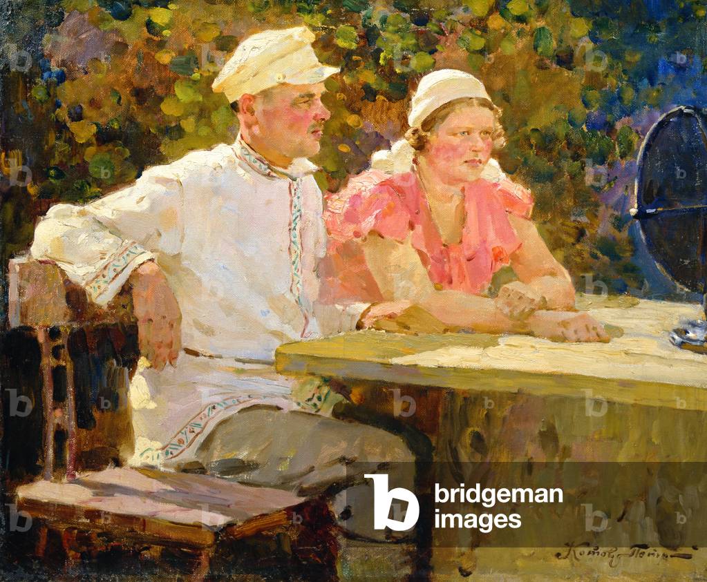 Listening to the radio, 1936 (oil on canvas)
