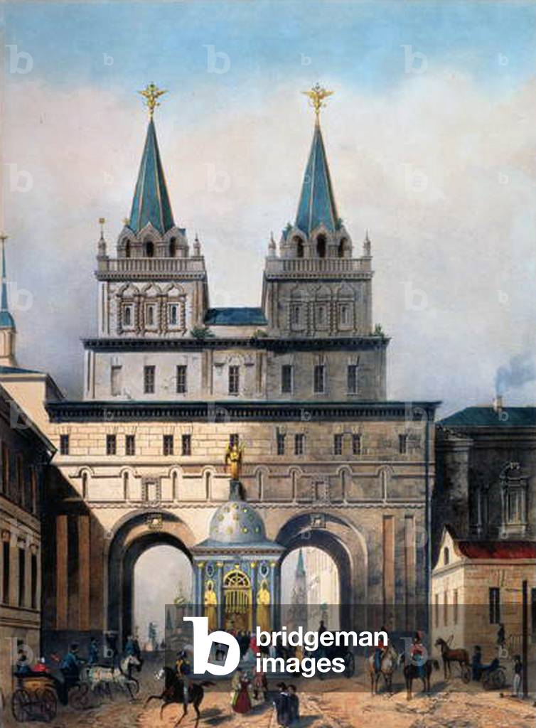 The Iberian Gates in the Moscow Kremlin, engraved by A. Muller, 1840s (colour litho)