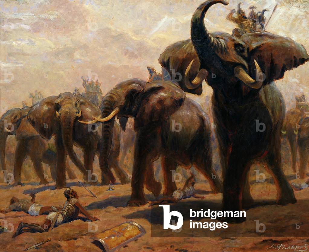 War Elephants of Pyrrhus, 1942 (oil on plywood)