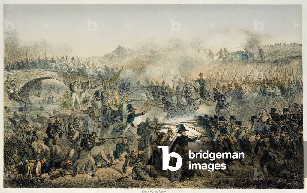 The Battle of Chernaya River, 16th August, 1855 (colour litho)